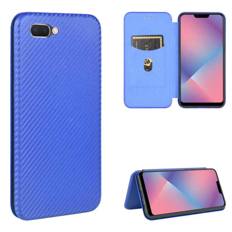 Voor OPPO A5(AX5) / A3s / A12e Carbon Fiber Texture Magnetic Horizontal Flip TPU + PC + PU Leather Case met kaartsleuf(Blauw)