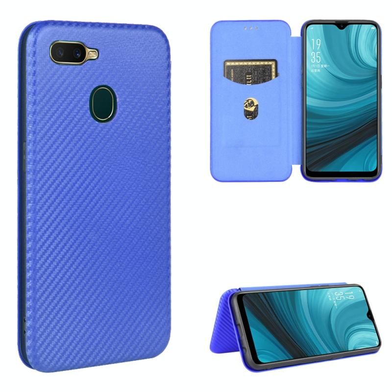 Voor OPPO A7(AX7) / A5s / AX5s / A12 Carbon Fiber Texture Magnetic Horizontal Flip TPU + PC + PU Leather Case met kaartsleuf(Blauw)