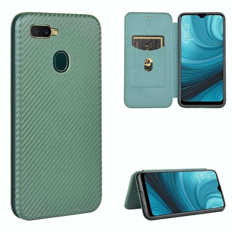 Voor OPPO A7(AX7) / A5s / AX5s / A12 Carbon Fiber Texture Magnetic Horizontal Flip TPU + PC + PU Leather Case met kaartsleuf(Groen)