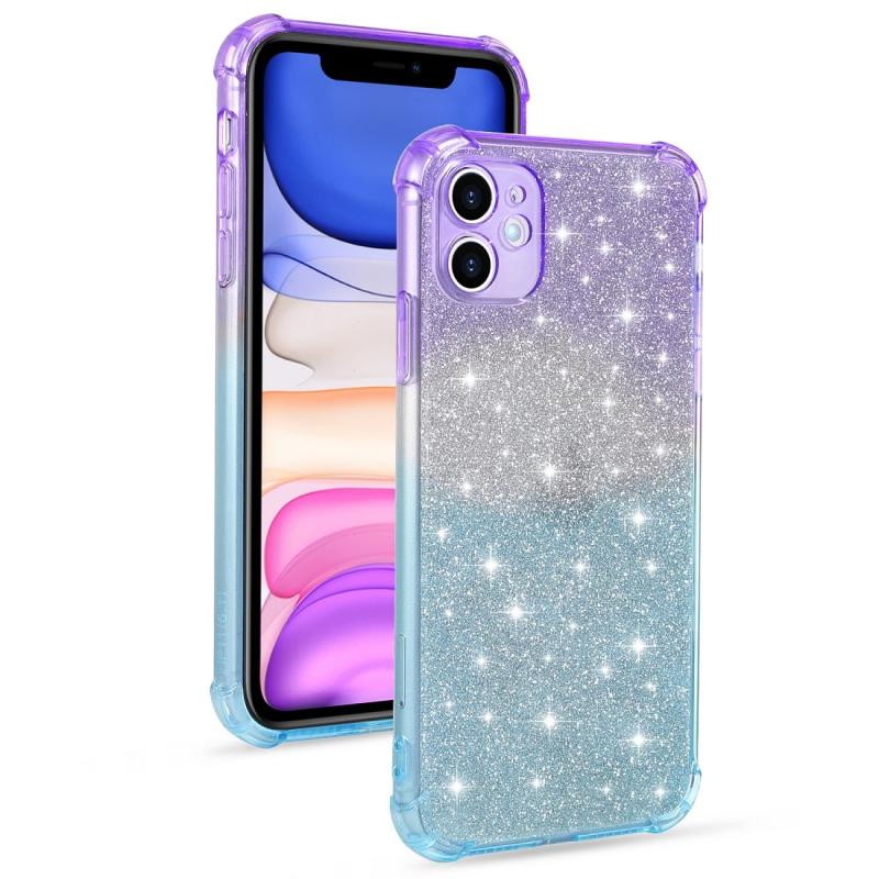 Voor iPhone 11 Pro Gradient Glitter Powder Shockproof TPU Beschermhoes (Paars blauw)