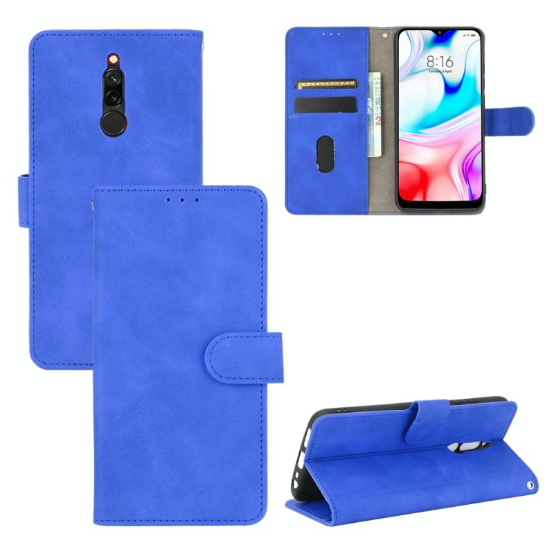 Voor Xiaomi Redmi 8 Solid Color Skin Feel Magnetic Buckle Horizontal Flip Calf Texture PU Leather Case met Holder & Card Slots & Wallet(Blue)