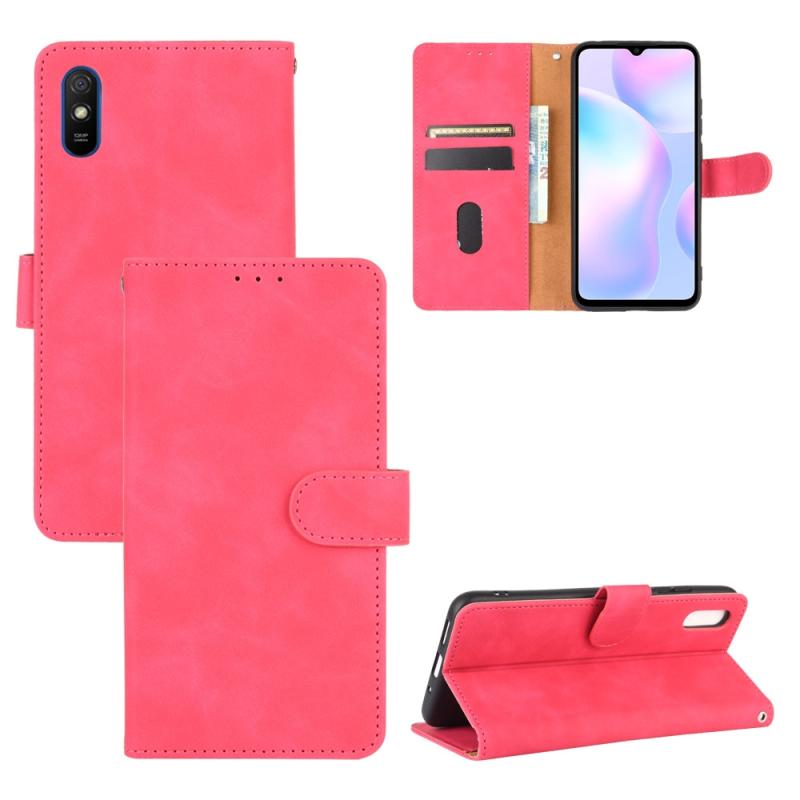 Voor Xiaomi Redmi 9A Solid Color Skin Feel Magnetic Buckle Horizontal Flip Calf Texture PU Leather Case met Holder & Card Slots & Wallet(Rose Red)