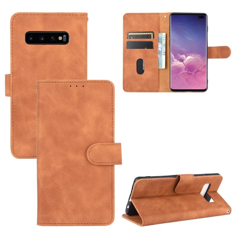Voor Samsung Galaxy S10 Plus Solid Color Skin Feel Magnetic Buckle Horizontal Flip Calf Texture PU Leather Case met Holder & Card Slots & Wallet(Brown
