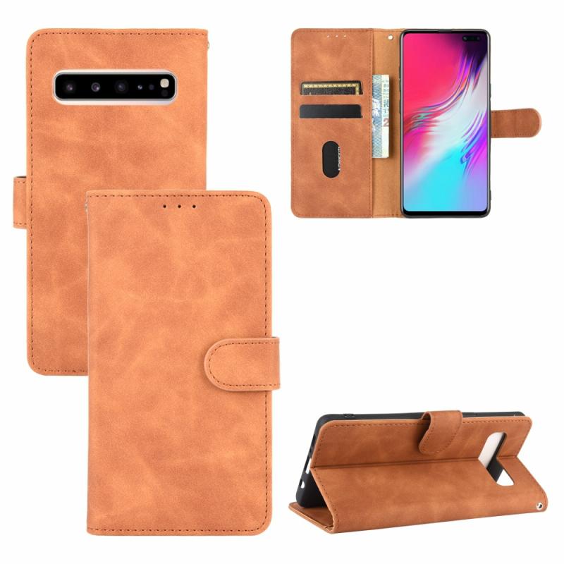 Voor Samsung Galaxy S10 5G Solid Color Skin Voel Magnetische gesp horizontale flip kuittextuur PU Lederen case met Holder & Card Slots & Wallet(Bruin)