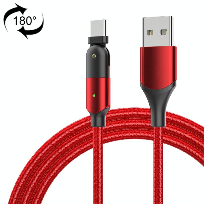 ZFXCT-WYA09 3A USB naar USB-C / Type-C 180 Graden Roterende elleboogoplaadkabel lengte:2m(rood)