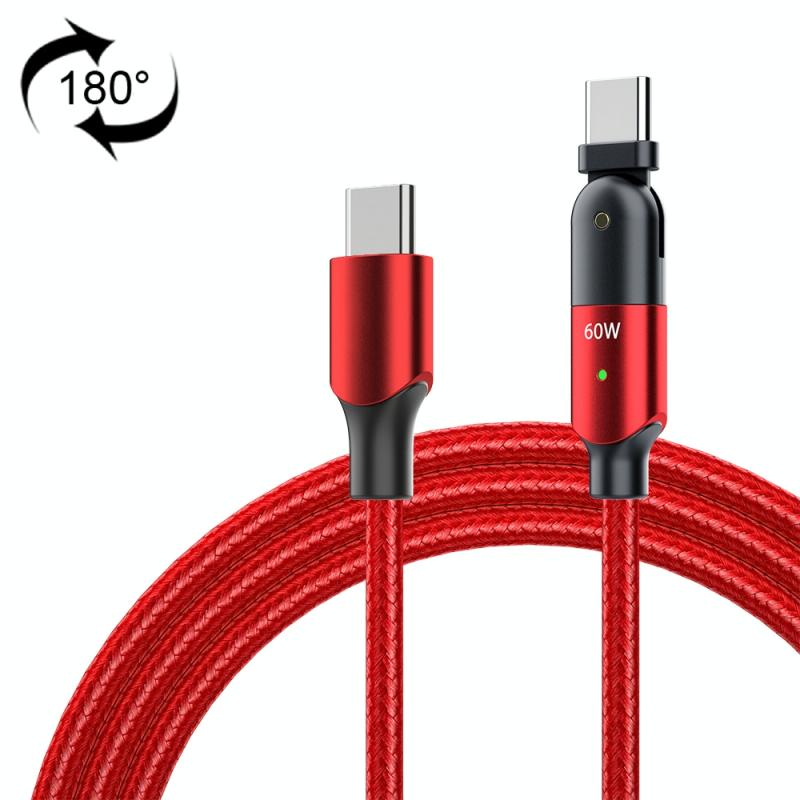 FXCTL-WYA09 60W 3A USB-C / Type-C naar Type-C 180 Graden Roterende elleboog snellaadkabel lengte:2m (rood)