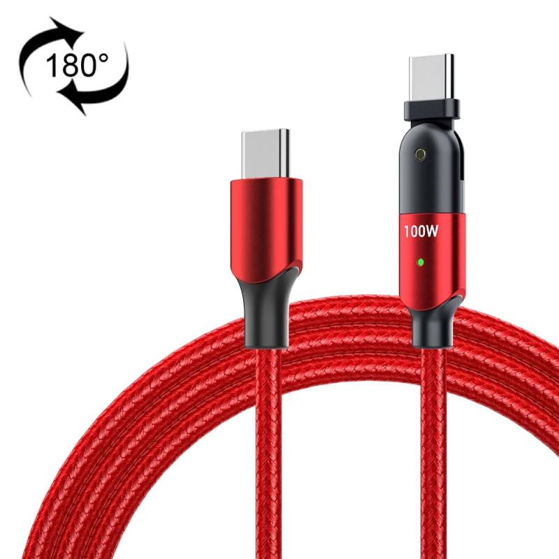 FXCTL-WY09 100W 5A USB-C / Type-C naar Type-C 180 Graden Roterende elleboog snellaadkabel lengte:1.2m (rood)
