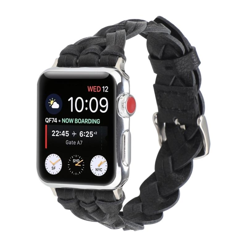 Voor Apple Watch Series 6 & SE & 5 & 4 40mm / 3 & 2 & 1 38mm Ledweven Single Loop Horloge Polsbandje(Zwart)