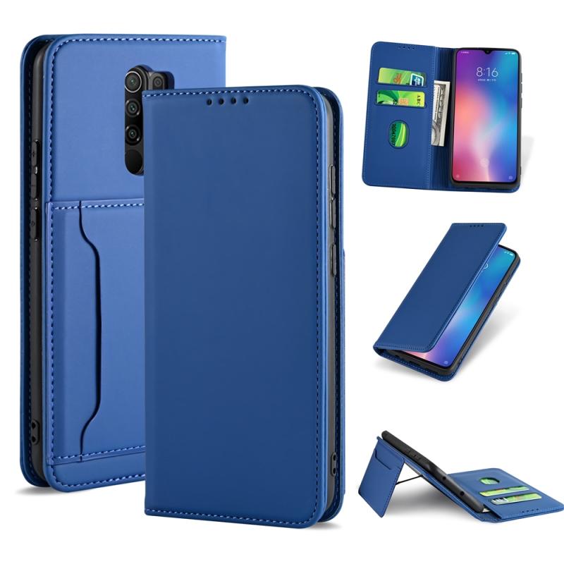 Voor Xiaomi Redmi 9 Strong Magnetism Shockproof Horizontal Flip Liquid Feel Leather Case met Holder & Card Slots & Wallet(Blue)