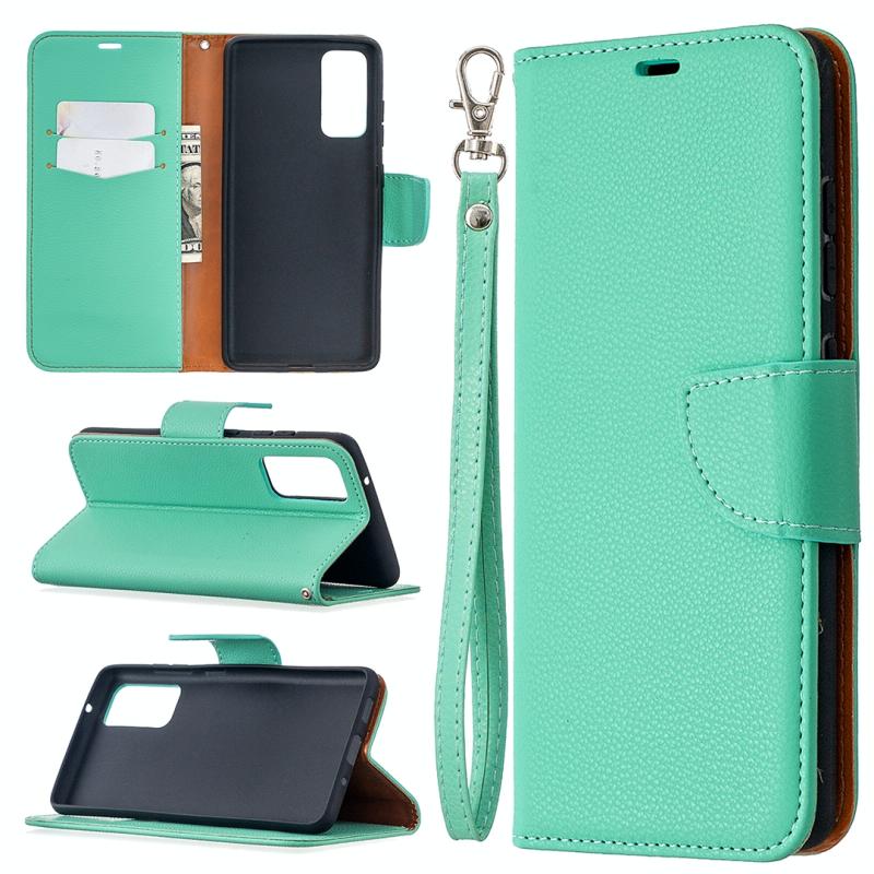 Voor Samsung Galaxy S20 FE 5G / S20 Lite Litchi Texture Pure Color Horizontale Flip PU Lederen case met Holder & Card Slots & Wallet & Lanyard(Groen)