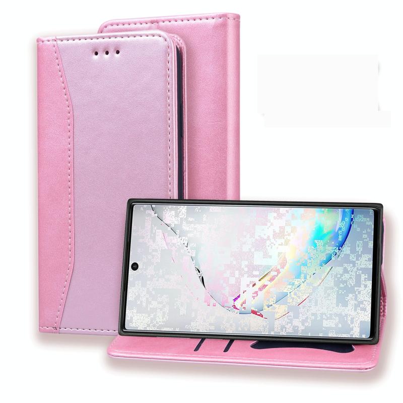 Voor Samsung Galaxy Note 10+ Business Stitching Horizontale Flip Lederen case met Double Folding & Bracket & Card Slots & Photo Frame & Wallet(Rose Go