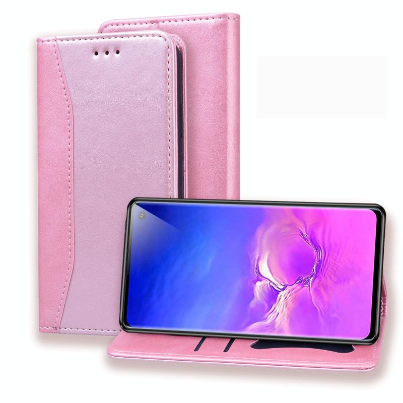 Voor Samsung Galaxy S10+ Business Stitching Horizontale Flip Lederen case met Double Folding & Card Slots & Photo Frame & Wallet(Rose Gold)
