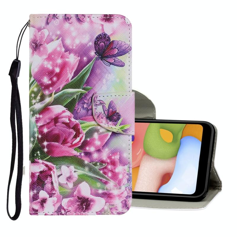 Voor Xiaomi Redmi Note 9 Gekleurd tekenpatroon Horizontaal Flip PU Lederen hoesje met Holder & Card Slots & Wallet & Lanyard(Rose Butterfly)
