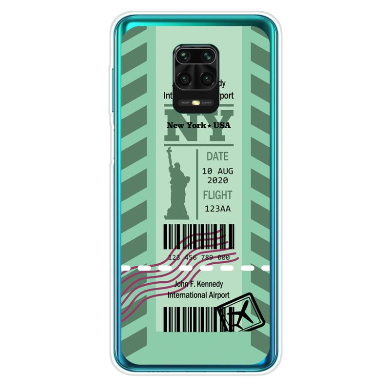 Voor Xiaomi Redmi Note 9S Boarding Card Series Patroon TPU Beschermhoes (Groen New York)