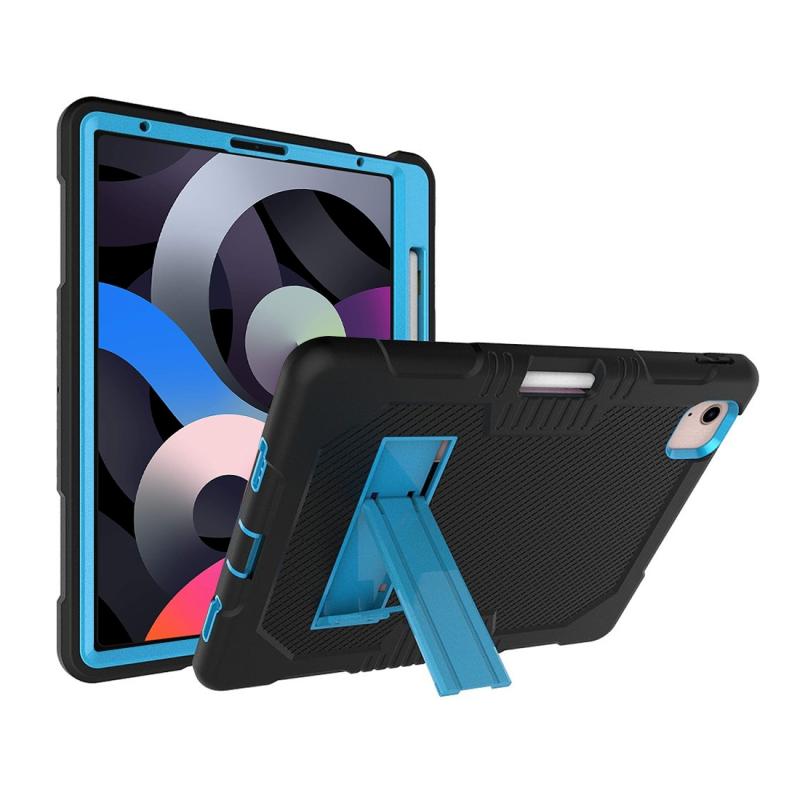 Contrast Color Robot Shockproof Silicon + PC Protective Case with Holder & Pen Slot For iPad Air (2020) 10.9(Black+Blue)(Black+Blue)