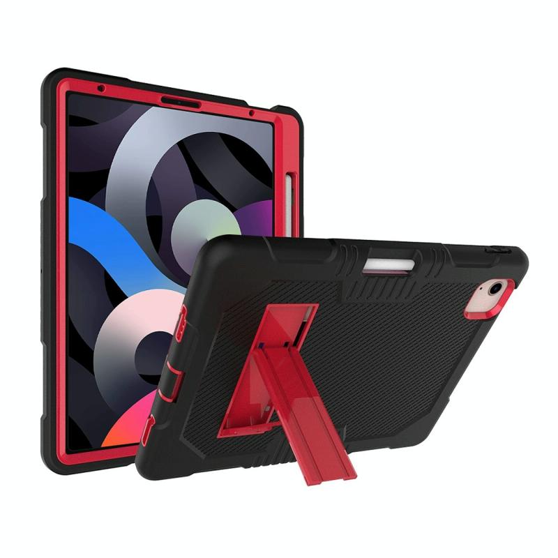 Contrast Color Robot Shockproof Silicon + PC Protective Case with Holder & Pen Slot For iPad Air (2020) 10.9(Black+Red)(Black+Red)
