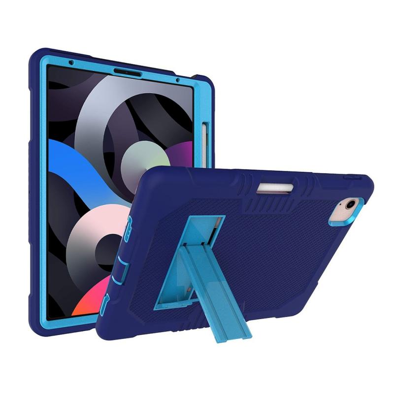 Contrast Color Robot Shockproof Silicon + PC Protective Case with Holder & Pen Slot For iPad Air (2020) 10.9(Navy Blue+Blue)(Navy Blue+Blue)