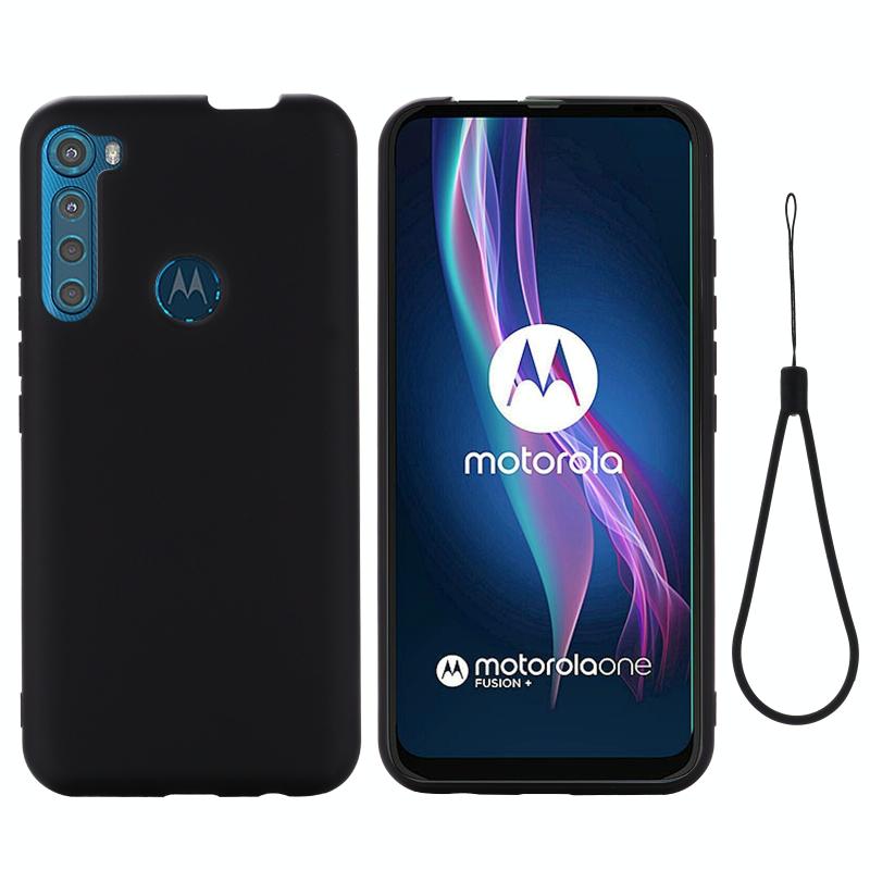 Voor Motorola One Fusion+ Pure Color Liquid Siliconen Shockproof Full Coverage Case (Zwart)