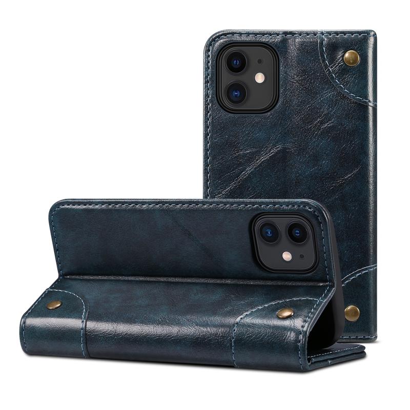 Barokke eenvoudige horizontale flip lederen hoes met houder & kaartslots & portemonnee voor iPhone 12 mini(Blauw)