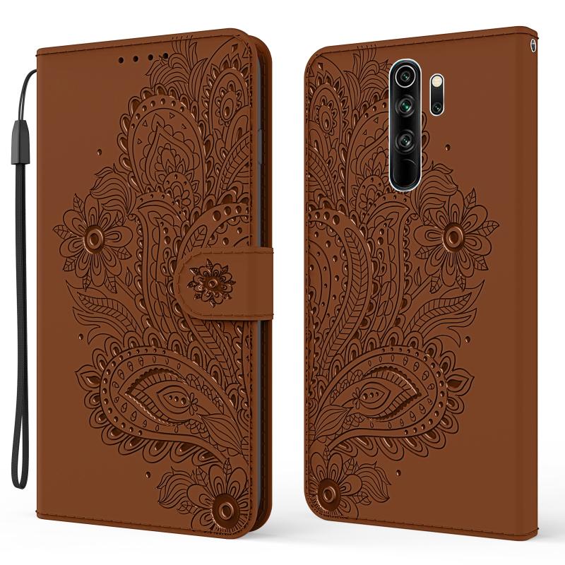 Voor Xiaomi Redmi Note 8 Pro Peacock Embossed Pattern Horizontale Flip Lederen Case met Holder & Card Slots & Wallet & Lanyard(Brown)