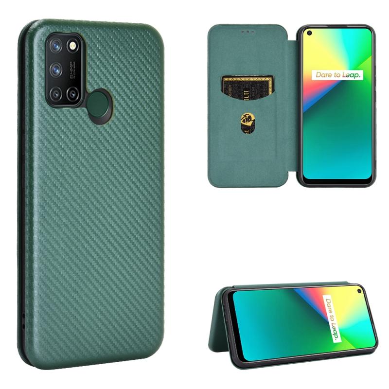 Voor OPPO Realme 7i Carbon Fiber Texture Magnetic Horizontal Flip TPU + PC + PU Leather Case met kaartsleuf(Groen)