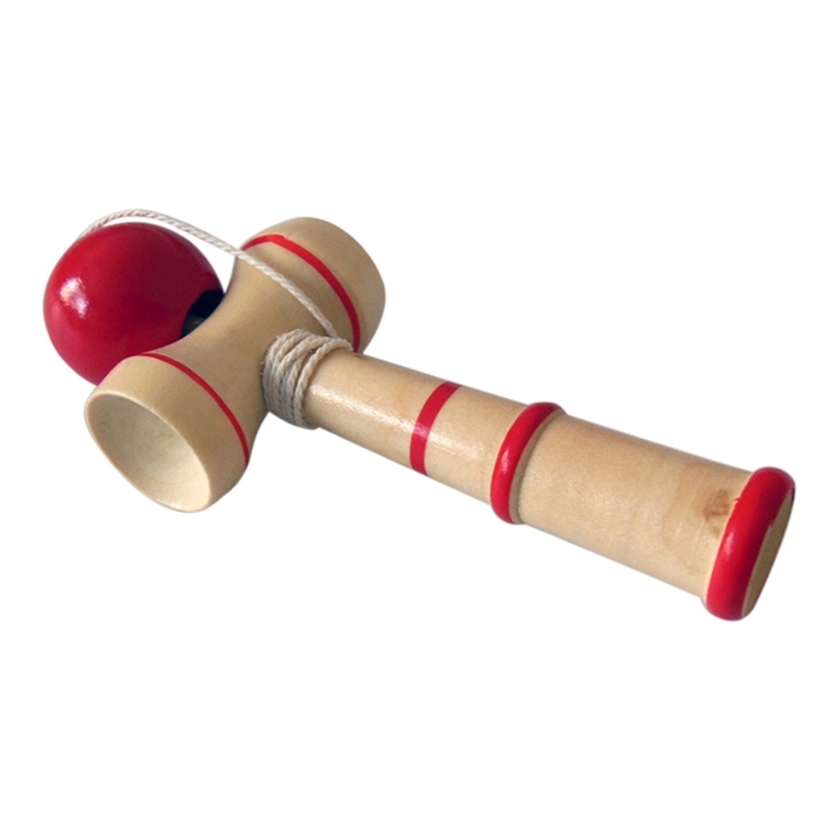 Klassieke houten vaardigheid Toy Bilboquet met Extra String maat: 13.5 x 5.5cm (rood)