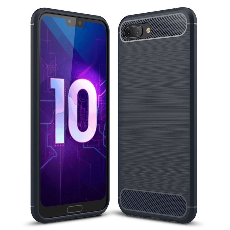 Geborsteld textuur Carbon Fiber schokbestendig TPU Case voor Huawei Honor 10 (marineblauw)