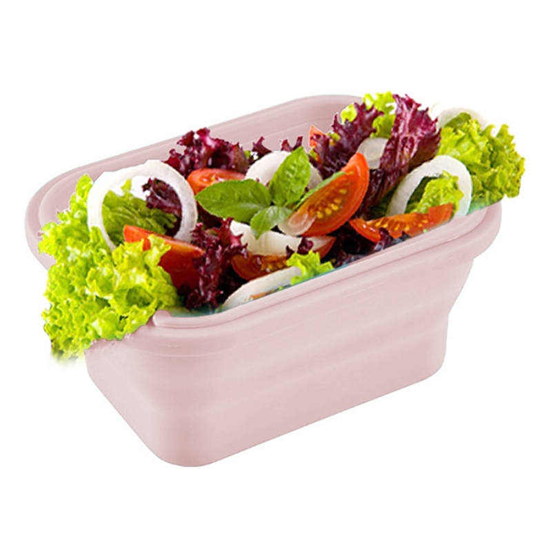 Schaalbaar opvouwbare Food-grade siliconen geïsoleerd 3 vakken Container Bento Box Kit(Pink)