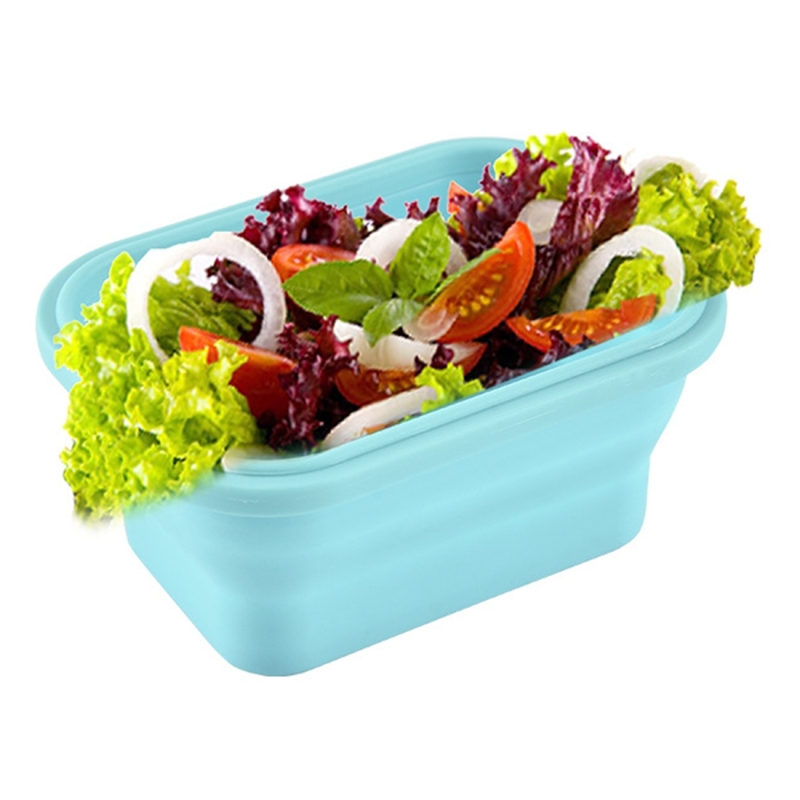 Schaalbaar opvouwbare Food-grade siliconen geïsoleerd 3 vakken Container Bento Box Kit(Blue)