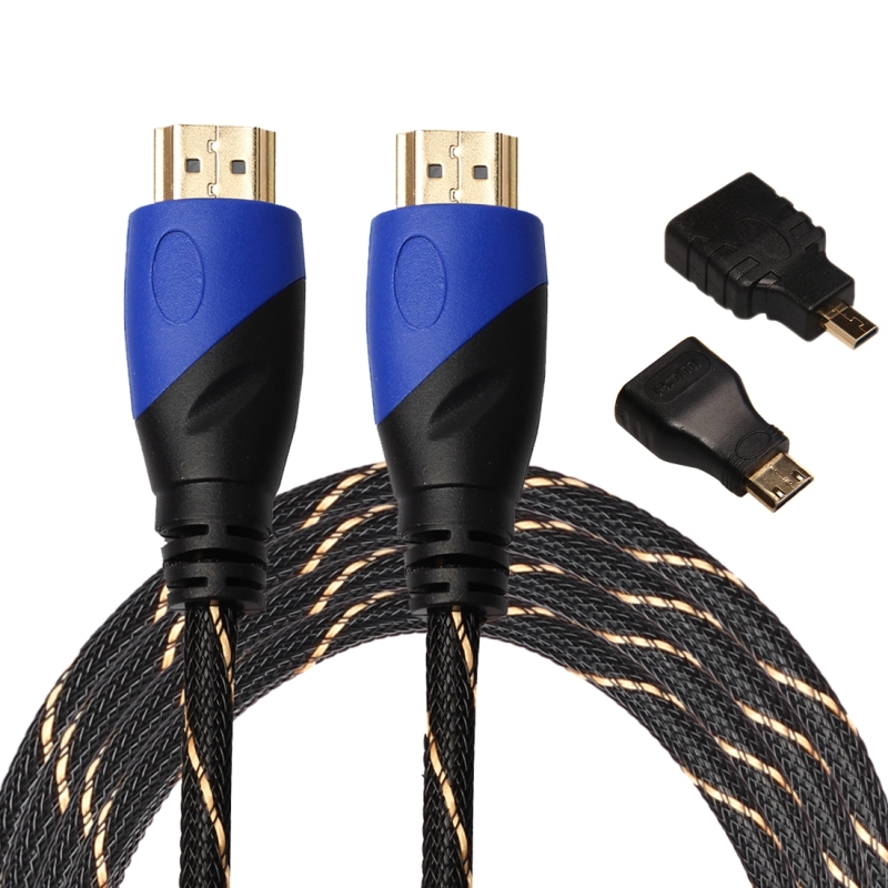 3m HDMI 1.4 Version 1080P Woven Net Line Blue Black Head HDMI Male to HDMI Male Audio Video Connector Adapter Cable with Mini HDMI & Micro HDMI Adapte