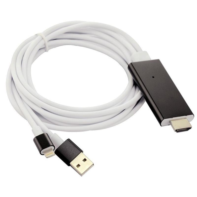 CA01i 2m 8 Pin naar HDMI 1.4 HDTV AV Adapter Kabel met USB laad Kabel voor iPhone / iPad, ondersteunt iOS 8.0-10.0 (zwart)