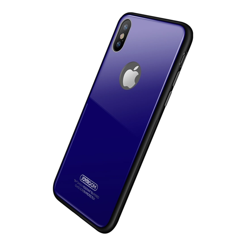 JOYROOM Licai serie voor iPhone X TPU PC + 8 H hardheid explosieveilige spiegel Tempered Glass Cover Back Case (blauw)