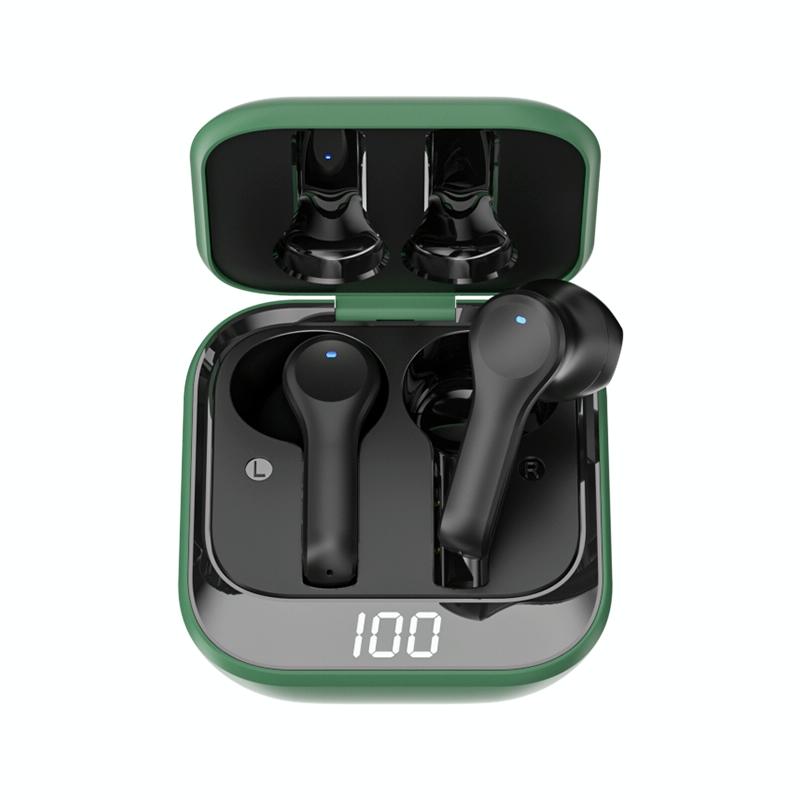 K08 draadloze Bluetooth 5.0 noise cancelling stereo binaurale oortelefoon met oplaaddoos en LED digitale display (groen)