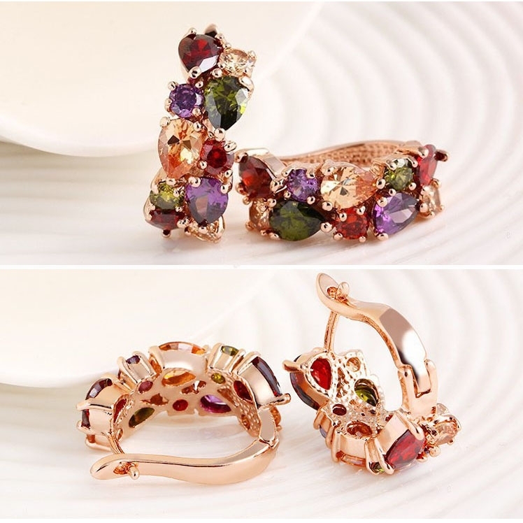 1 paar kleurrijke Zircon Earrings Stud voor vrouwen en meisjes (Rose goud)