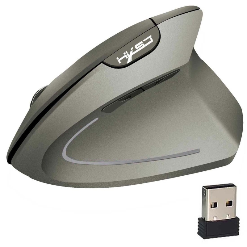 HXSJ T24 6 knoppen 2400 DPI 2.4 G draadloze verticale ergonomische muis met USB-ontvanger (grijs)
