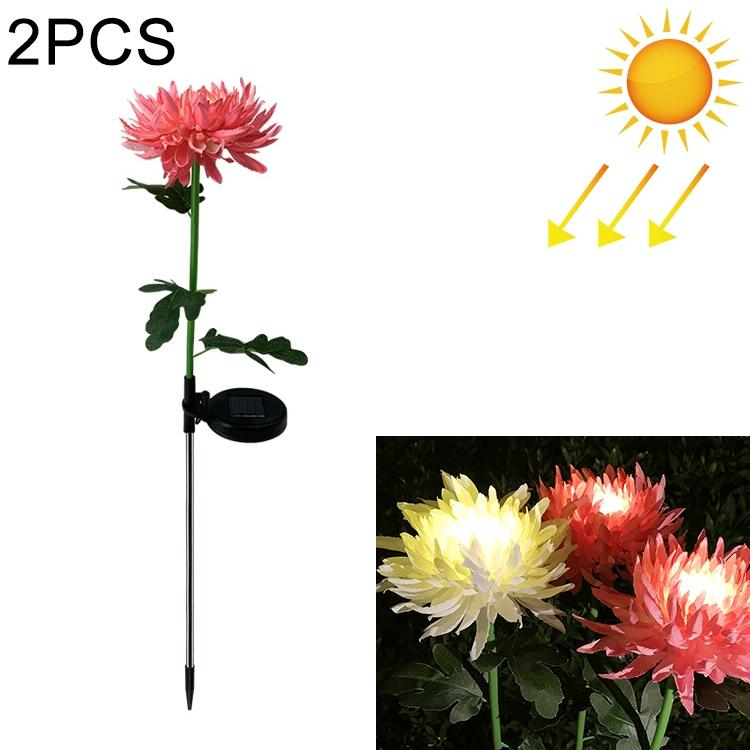 2PCS Gesimuleerde Chrysant Flower 5 Heads Solar Powered Outdoor IP65 Waterproof LED Decoratieve Gazonlamp Kleurrijk Licht (Roze)