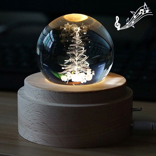 3D Word gravure kristallen bol muziekdoos kerstboom patroon elektronische Swivel muzikale verjaardag cadeau Home decor met muziek