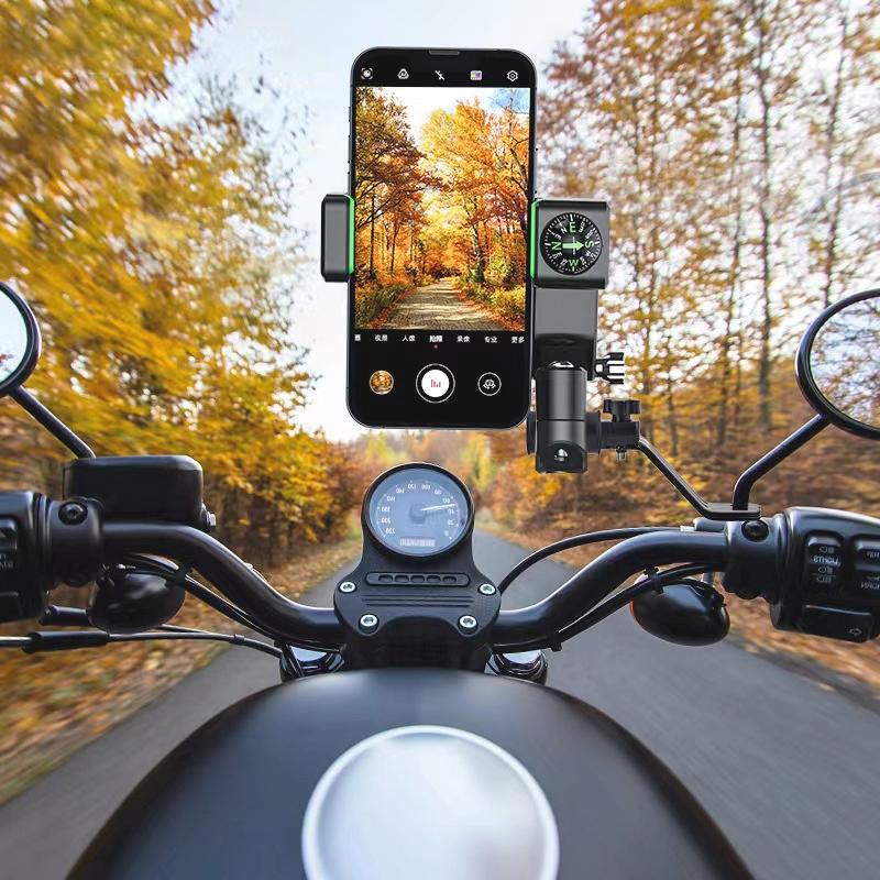 Motorcycle Spherical Compass Phone Holder Rearview Mirror without Light (Green)