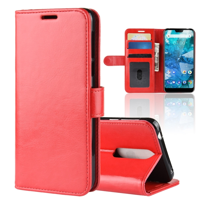 R64 textuur één fold horizontale Flip lederen draagtas voor Nokia 7 1 met houder & kaartsleuven & portemonnee (rood)