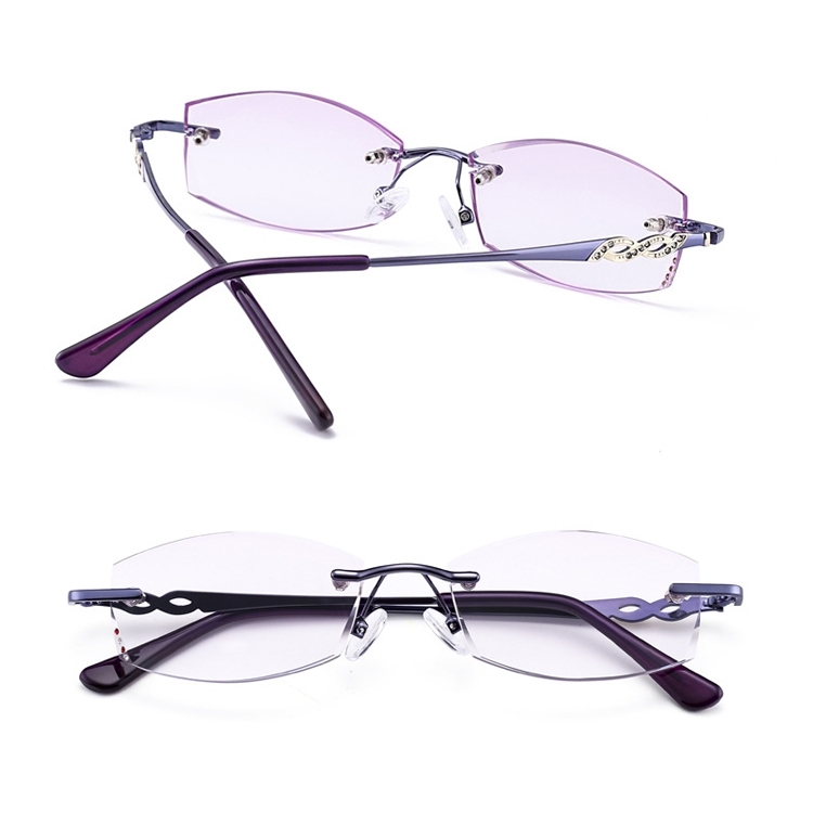 Vrouwen montuurloze Rhinestone getrimd paarse de bril + 3 50 D
