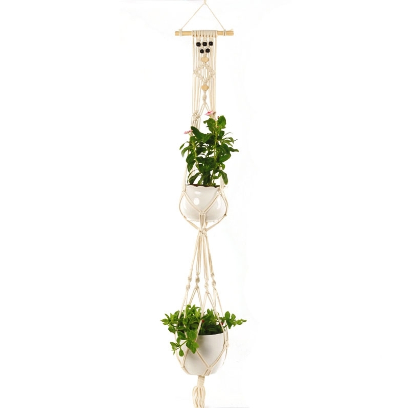 Dubbeldeks L Type Macrame opknoping bloem potten decoratie binnen buiten gevlochten touw opknoping Planter Plant houder