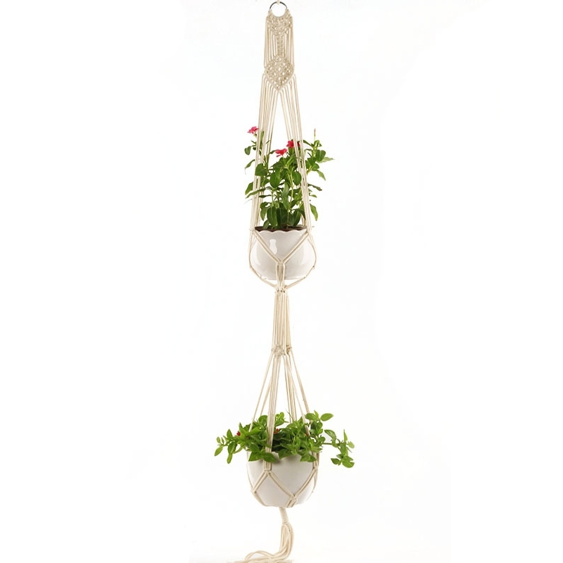 Dubbeldeks O Type Macrame opknoping bloem potten decoratie binnen buiten gevlochten touw opknoping Planter Plant houder