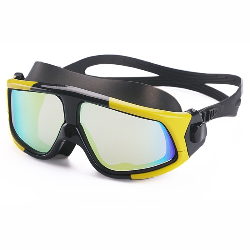 Kleurrijke grote Frame galvaniseren anti-mist siliconen zwemmen Goggles voor volwassenen (gele + zwarte)