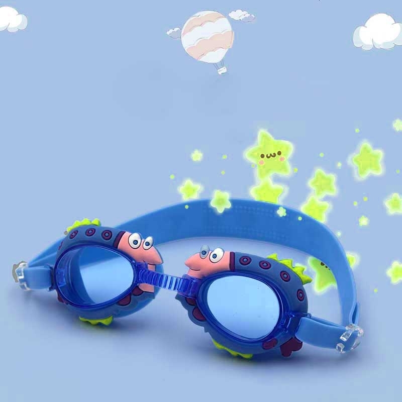 Cartoon haai patroon anti-mist siliconen zwemmen Goggles met oordopjes voor Children(Blue)