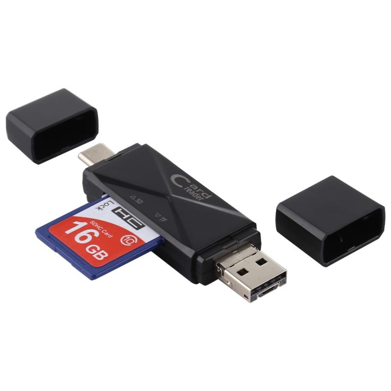 USB-C / Type-C + SD + TF + Micro USB naar USB 2.0 kaartlezer