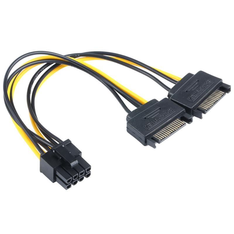 2 x SATA 15-pins mannelijk naar grafische kaart PCI-e PCIE 8 (6 + 2) pin vrouwelijk videokaart voedingskabel