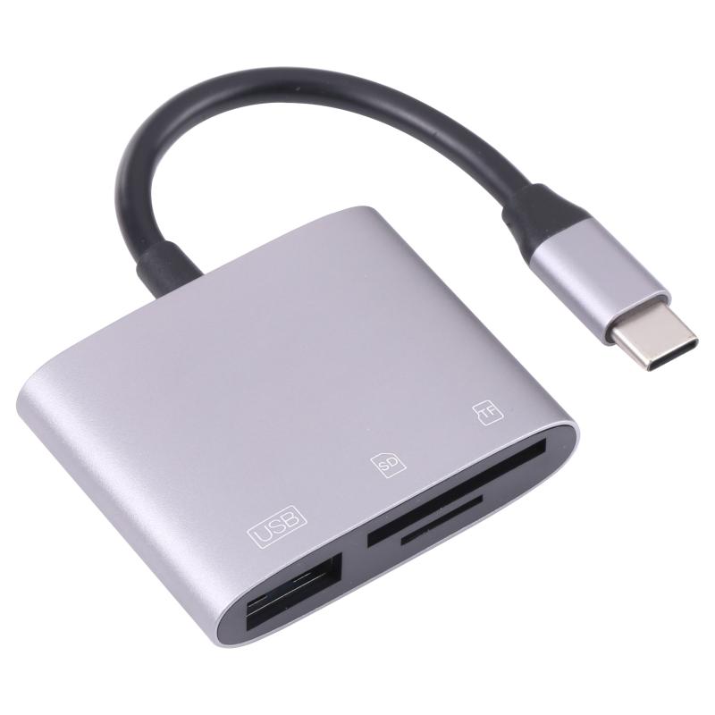 NK-3041 3 in 1 USB-C / Type-C Male naar USB Female + SD / TF Card Slots OTG Adapter SD / TF Card Reader