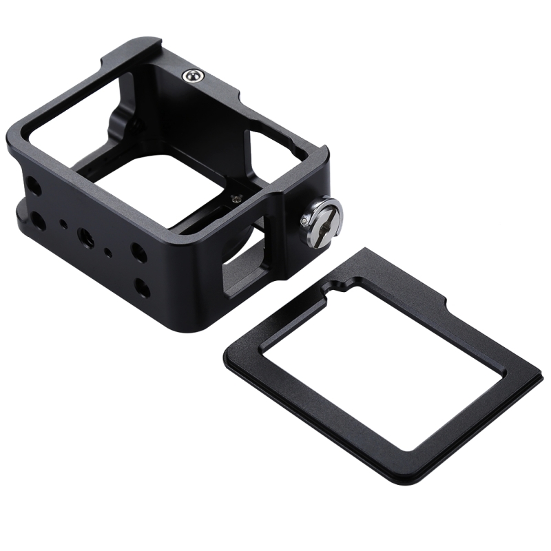 PULUZ voor GoPro HERO 6 /5 huisvesting Shell CNC aluminiumlegering beschermings Cage met verzekering Frame & 52 mm UV-Lens(zwart)