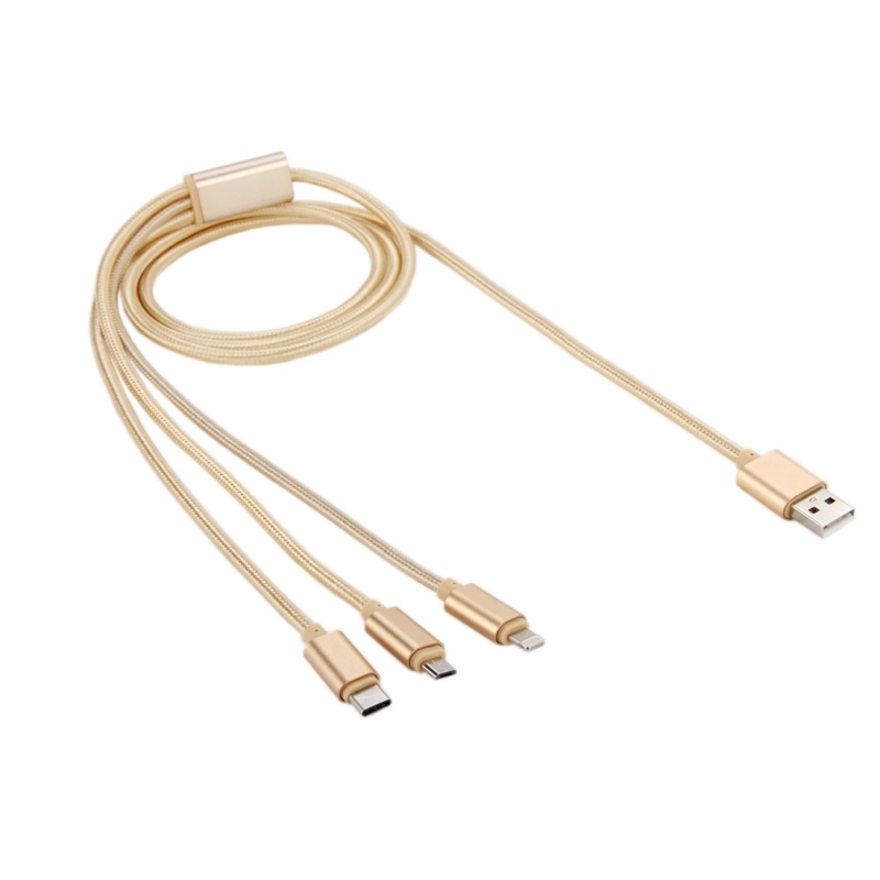 1.2m USB-C / Type-C 3.1 & 8 Pin & Micro USB 5 Pin to USB 2.0 Woven Style Charging Cable For iPhone / iPad / Galaxy / Huawei / Xiaomi / LG / HTC / Mei