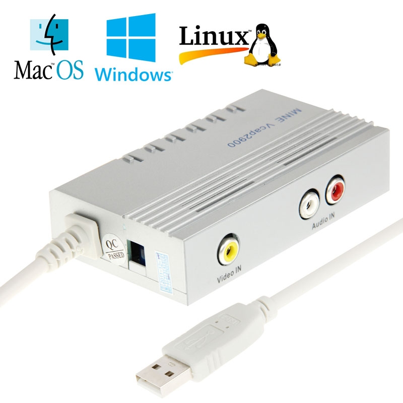 Mine Vcap 2900 USB Video Capture box Plug and Play compatibel met Android/Mac OS/Linux/Windows werken systeem (zilver)